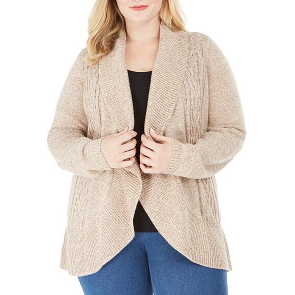 Karen Scott Plus Size Open-Front Cardigan in Merlot Combo